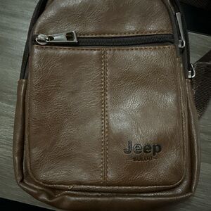 Jeep Brown Leather Messenger Bag
